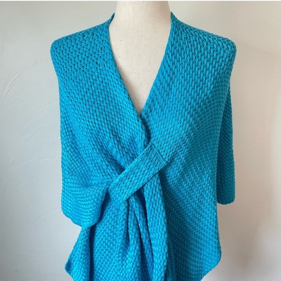 NWT Chico's Blue Weave Open Front Knit Wrap Shrug Cardigan Sweater Size L/XL - Picture 4 of 8